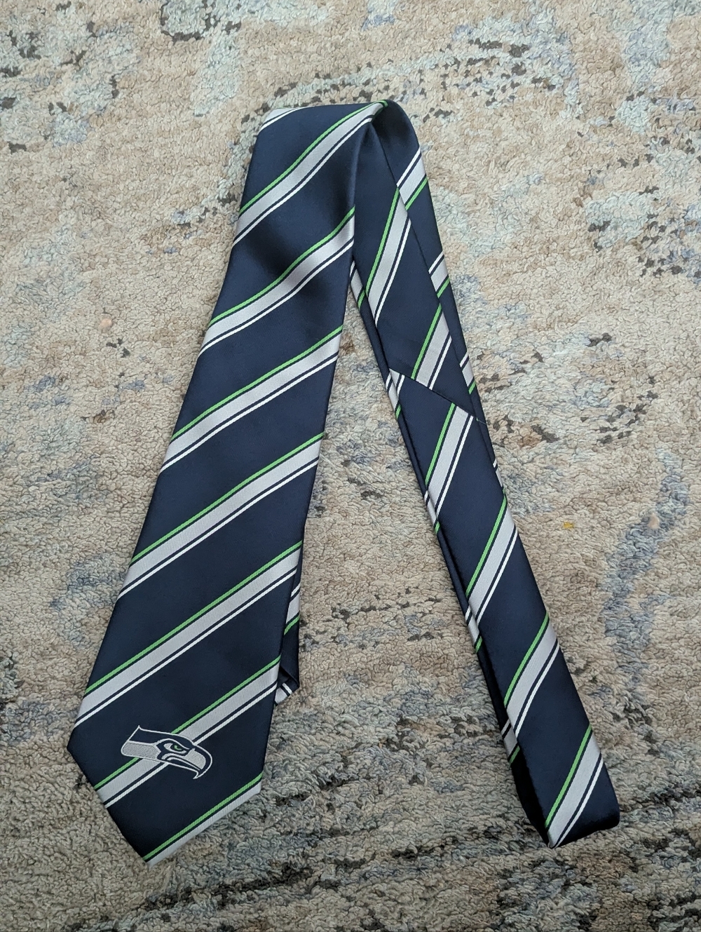 NFL Seattle Seahawks Men's Navy Blue Stripe Tie with Green Accents